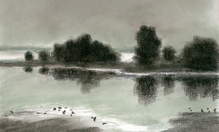 Paysage en dessin de nuit