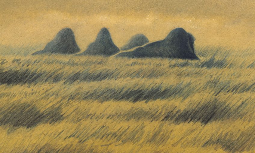 Silhouettes de mammouths sous la lune