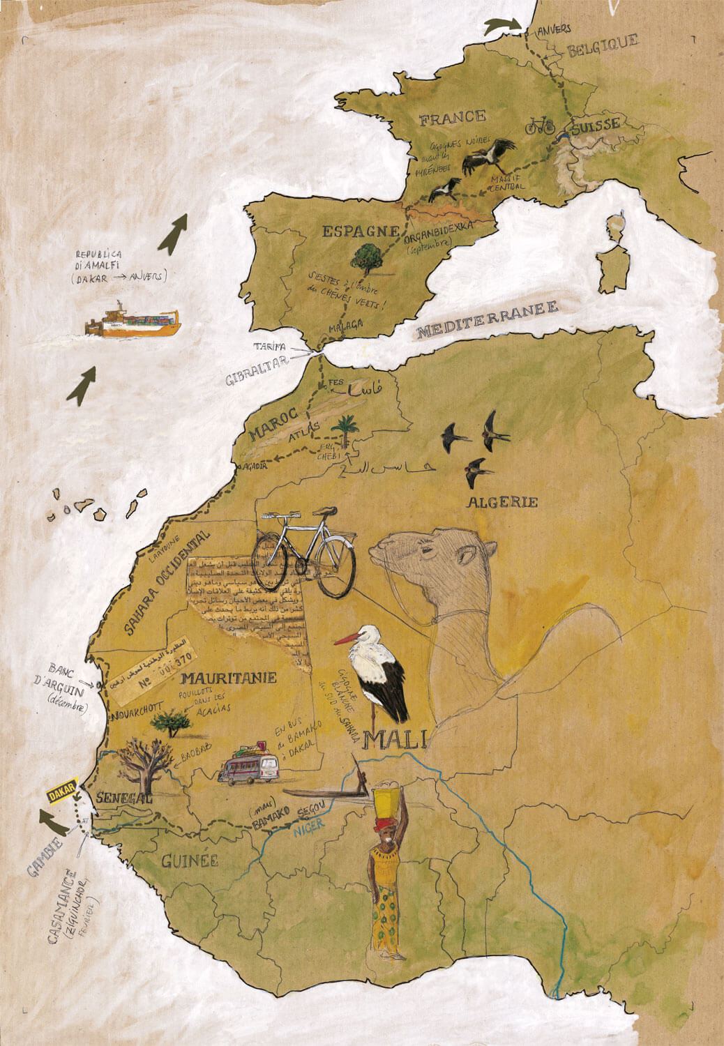 Huitième étape d'un voyage en suivant les oiseaux migrateurs - La Salamandre carte itineraire